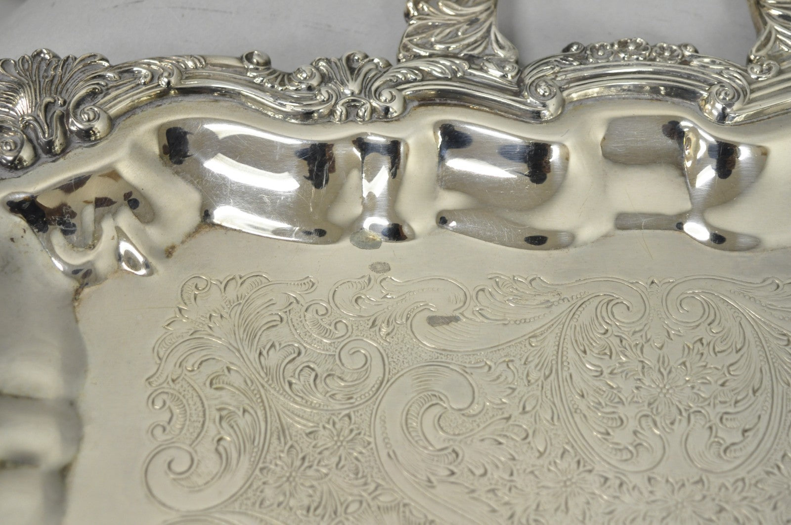Vintage Victorian Silver Plated Rectangular Twin Handle Footed Bar Serving Tray