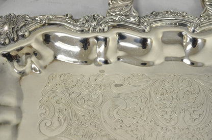 Vintage Victorian Silver Plated Rectangular Twin Handle Footed Bar Serving Tray