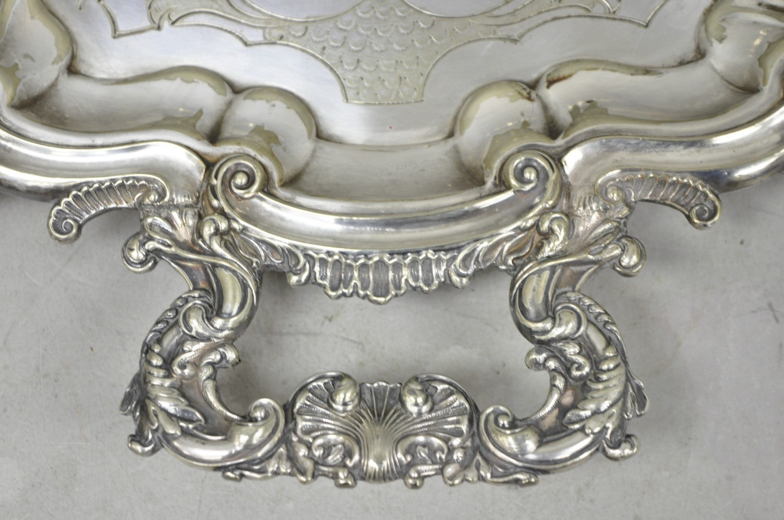 Antique Gorham English Victorian Silver Plated Scalloped Serving Platter Tray