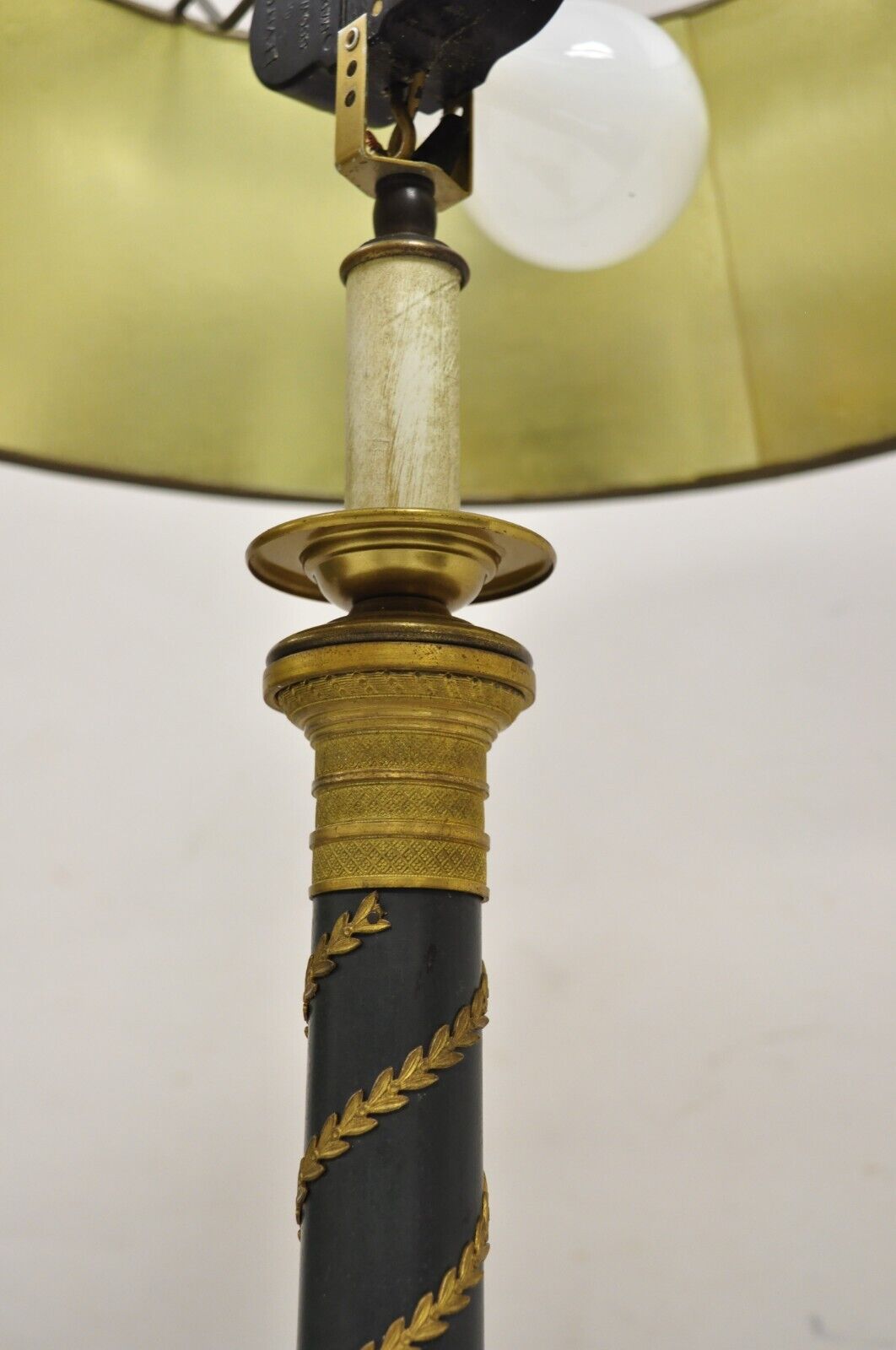 Antique French Empire Bronze Green Candlestick Column Bouillotte Desk Table Lamp