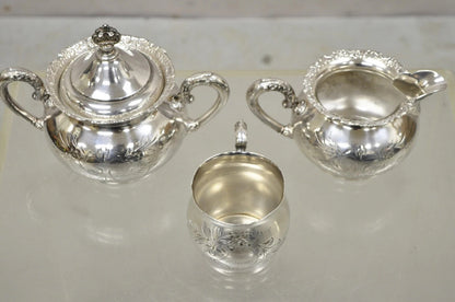 Antique Van Bergh Silver Plated Victorian Tea Serving Set w/ Monogram - 3 Pc Set