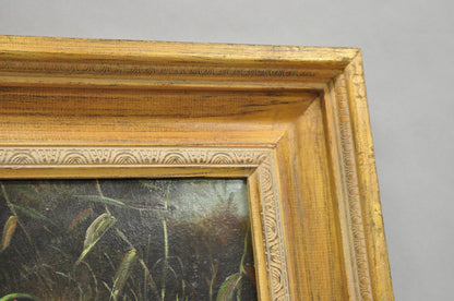 Vintage Traditional Oil on Canvas Wood Frame "Duck Family" Art Signed Borofsky
