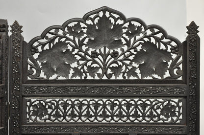 Vintage Anglo Indian Carved Teak Wood 4 Panel Room Divider Folding Screen