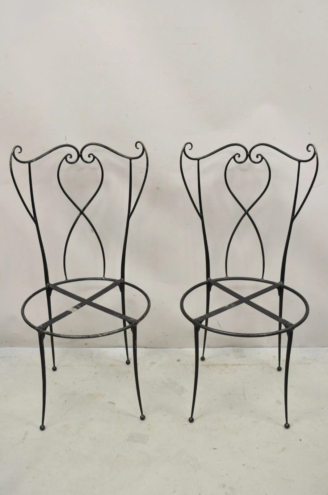 Salterini Style Mid Century Modern Scrolling Wrought Iron Side Chairs - a Pair
