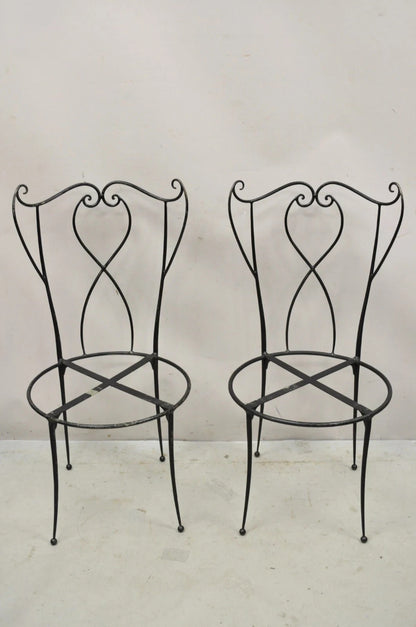Salterini Style Mid Century Modern Scrolling Wrought Iron Side Chairs - a Pair