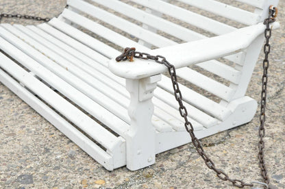 Vintage White Painted Wooden Slat Hanging Garden Patio Bench Love Seat Swing