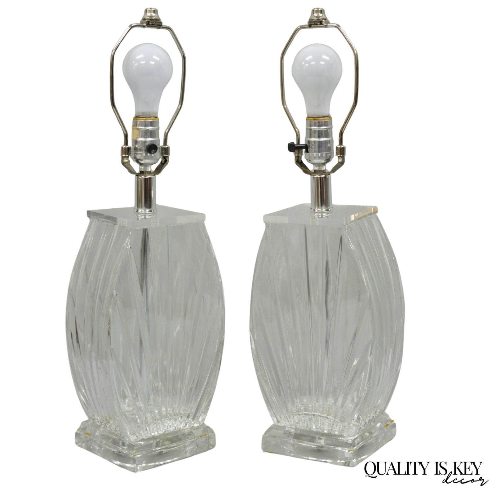 Vintage Mid Century Modern Crysal Glass & Acrylic "Fan" Table Lamps - a Pair
