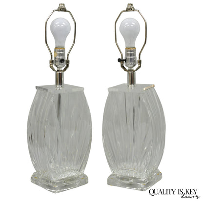 Vintage Mid Century Modern Crysal Glass & Acrylic "Fan" Table Lamps - a Pair