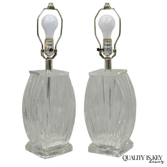 Vintage Mid Century Modern Crysal Glass & Acrylic "Fan" Table Lamps - a Pair