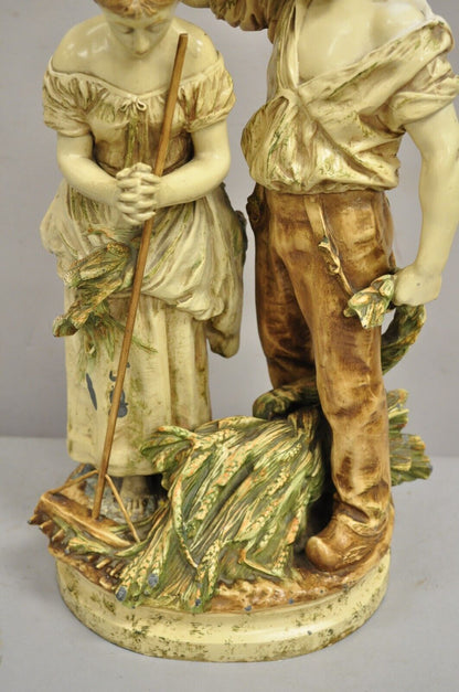 Vintage French Figural "Farmer Husband and Wife Praying over Crops" Table Lamp