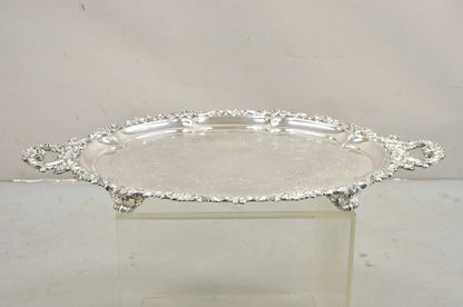 Antique Victorian English Sheffield Ornate Oval Footed Serving Platter Bar Tray