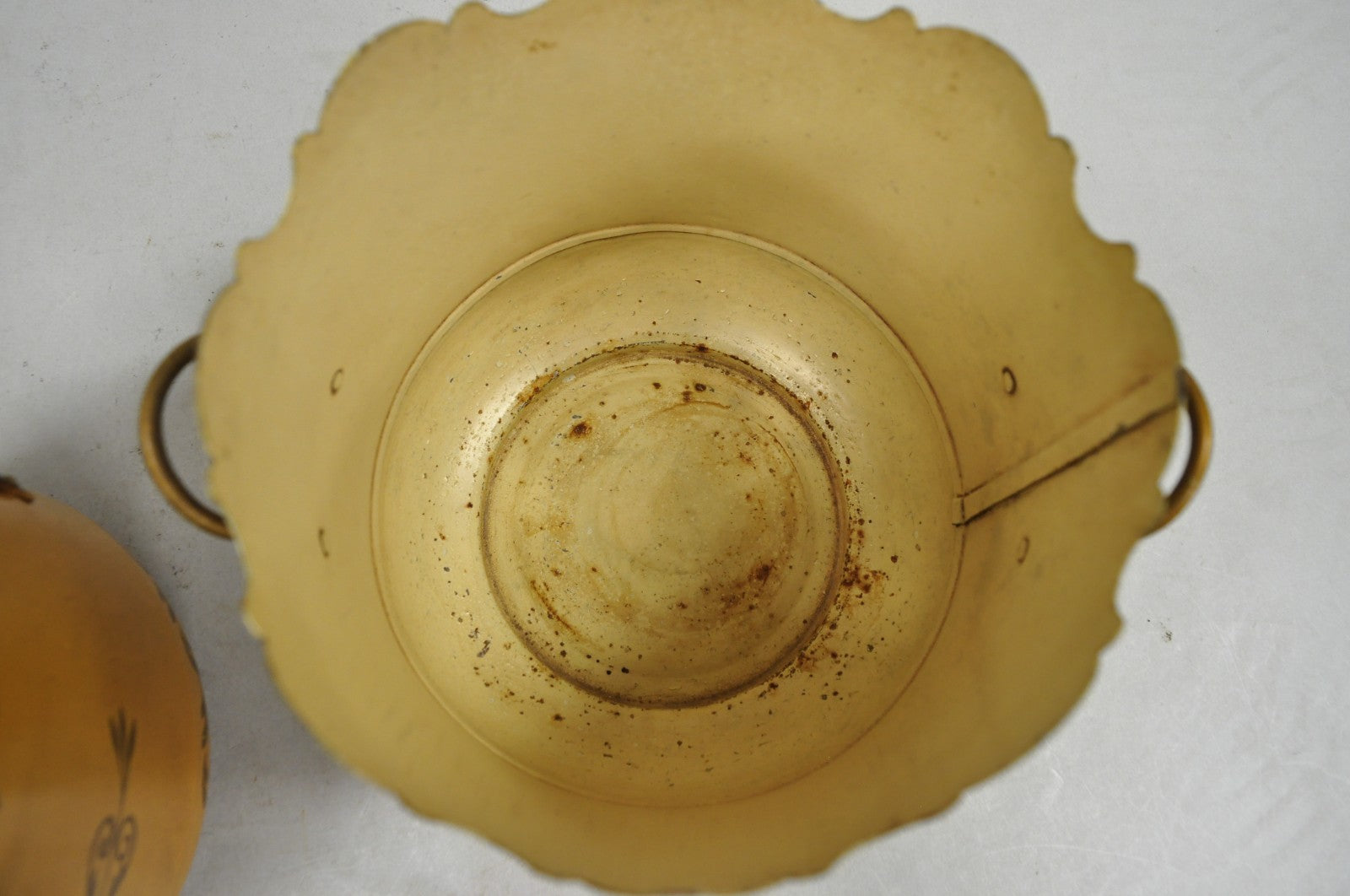 Vintage French Country Tole Metal Yellow Painted Cachepot Planter Vase - a Pair