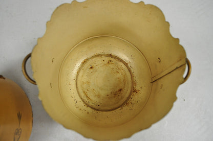 Vintage French Country Tole Metal Yellow Painted Cachepot Planter Vase - a Pair