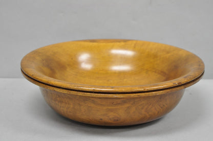 Vintage Mid Century Modern Turn Carved Double Rim Walnut Wooden Salad Fruit Bowl