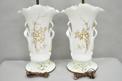 Antique Art Nouveau Austrian Porcelain Painted French Floral Table Lamps, a Pair
