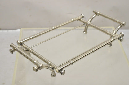 Vtg Italian Hollywood Regency Faux Bamboo Silver Plated Serving Platter Stand