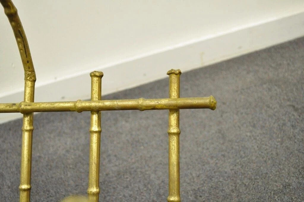 Vintage Italian Hollywood Regency Gold Gilt Metal Faux Bamboo Magazine Rack