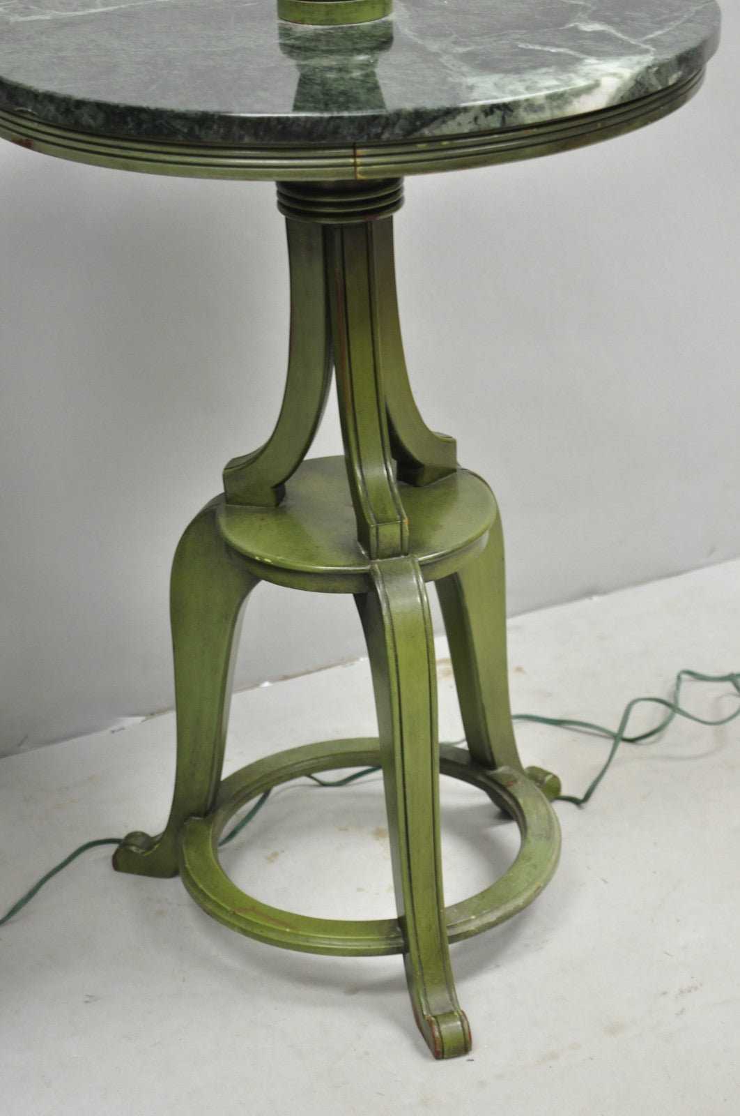Hollywood Regency Tommi Parzinger Style Green Marble End Table Floor Lamp - Pair