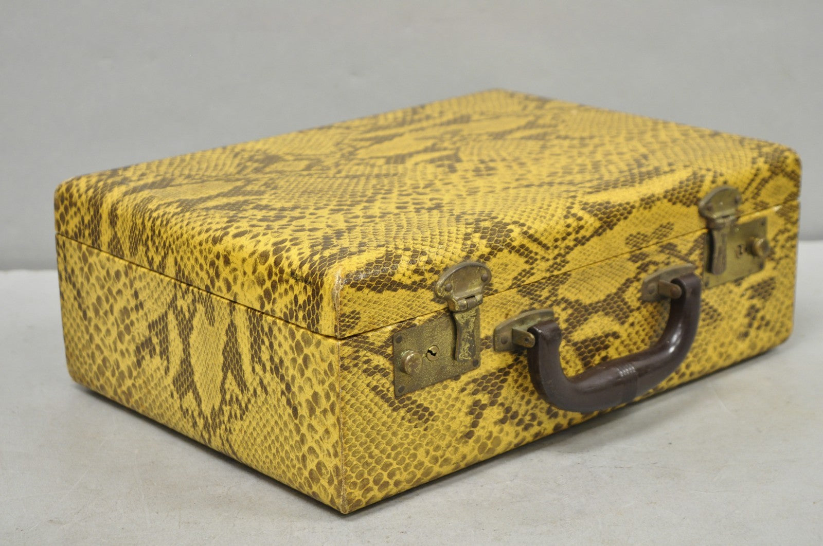 Vintage Mid Century Modern Faux Python Snakeskin Travel Toiletry Case Suitcase