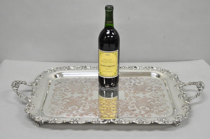 Vintage English Victorian Silver Plated Ornate Footed Serving Platter Bar Tray