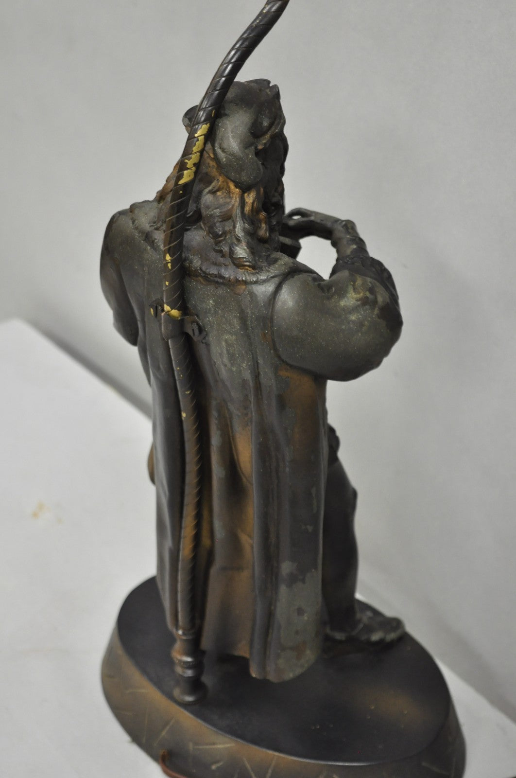 Antique French Renaissance Spelter Metal Statue of Cardinal Mazarin Table Lamp