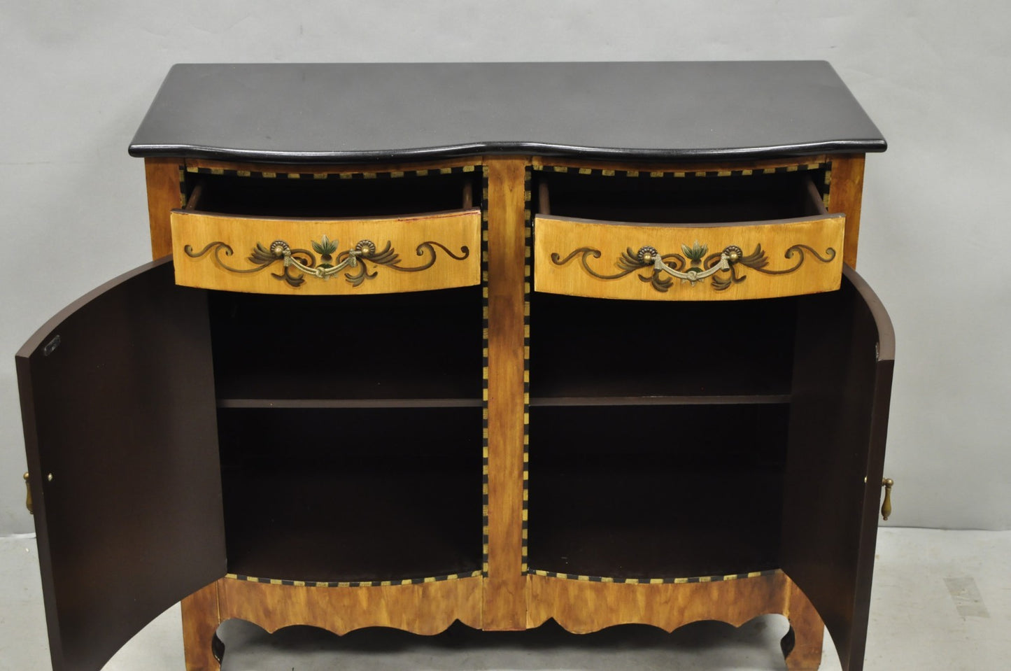 Contemporary French Country Style Marble Top Painted Server Console Cabinet