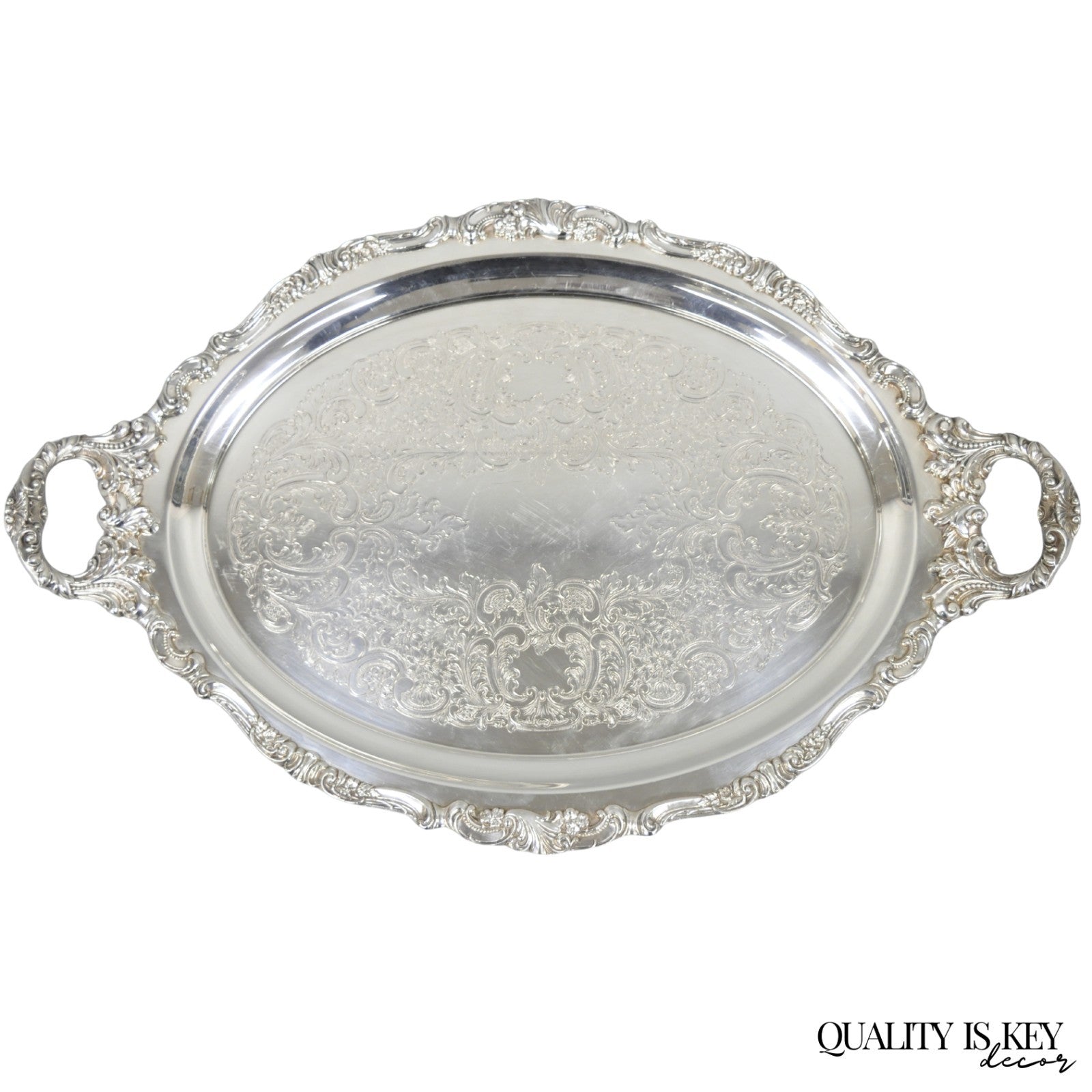 Vintage Baroque by Wallace 293F Victorian Silver Plated Oval Bar Serving Tray