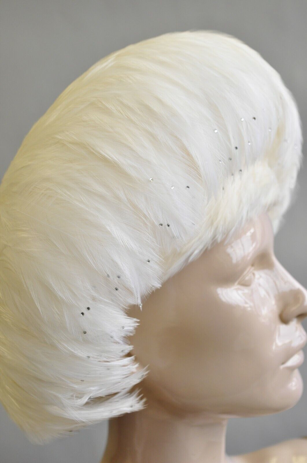 Vintage Jack McConnell White Feather Rhinestone Church Derby Ladies Crown Hat 