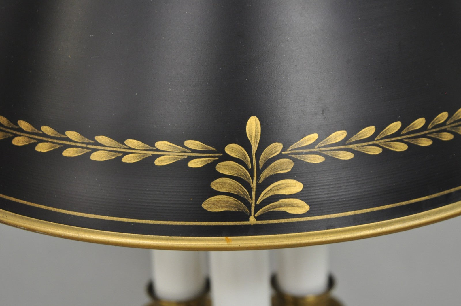 Vintage French Country Brass Tole Metal Shade Bouillotte Candlestick Table Lamp