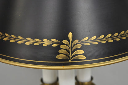 Vintage French Country Brass Tole Metal Shade Bouillotte Candlestick Table Lamp