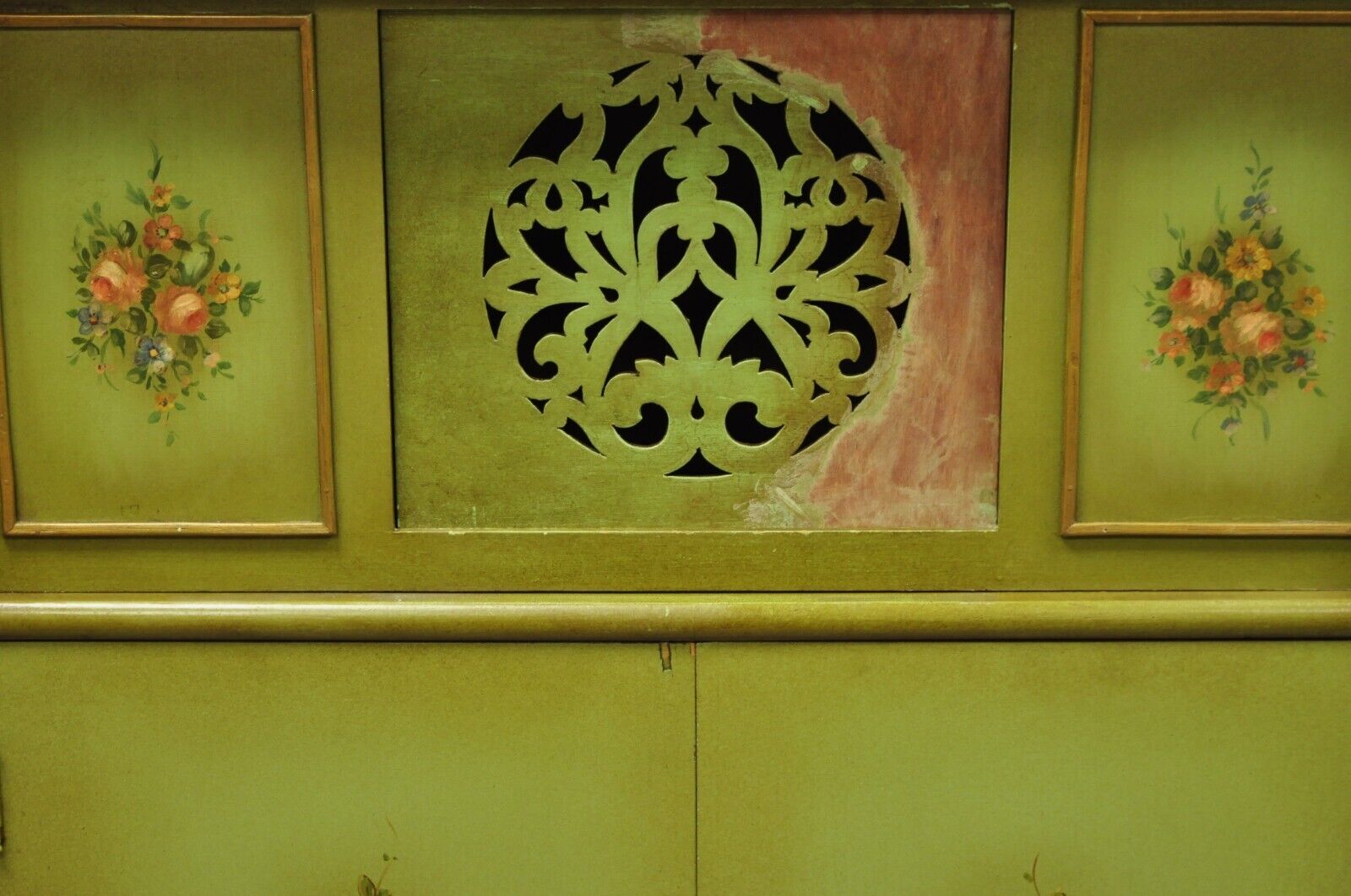 Antique Georgian Green Painted Mirror Front Blind Front China Curio Cabinet