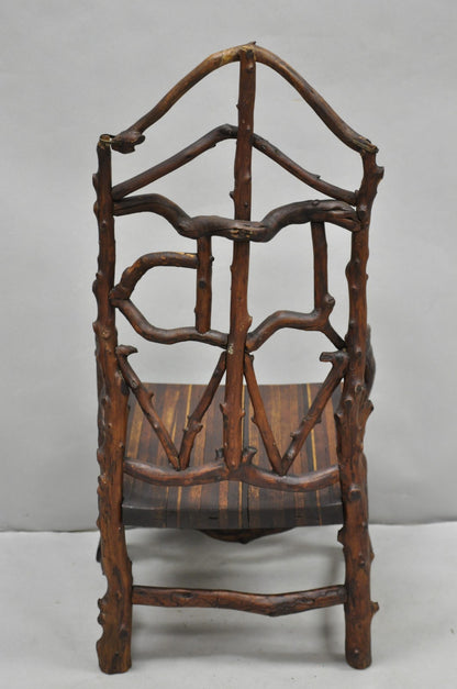 Antique Folk Art Handmade Wooden Twig Branch Adirondack Small Childs Chair