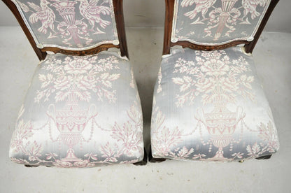 Victorian Floral Scrollwork Carved Mahogany Parlor Slipper Side Chairs - a Pair