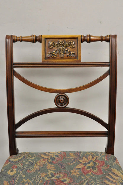 Vintage English Sheraton Style Mahogany Prince of Wales Dining Chairs - Set of 6