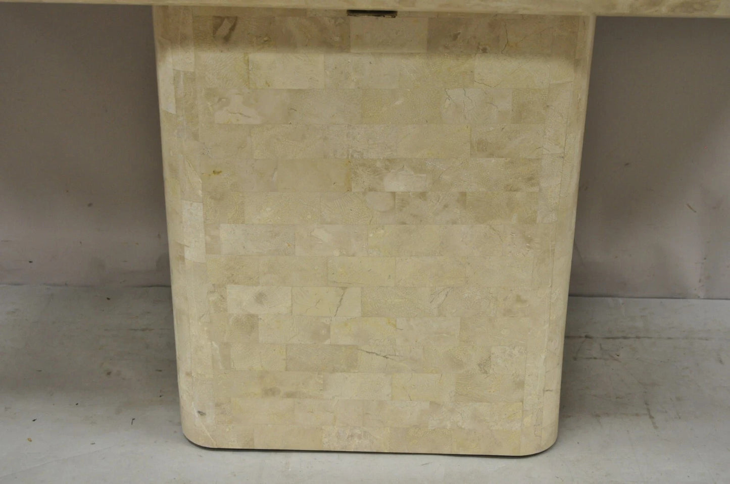 Vintage Maitland Smith Tessellated Stone Inlay Modern Pedestal Console Table