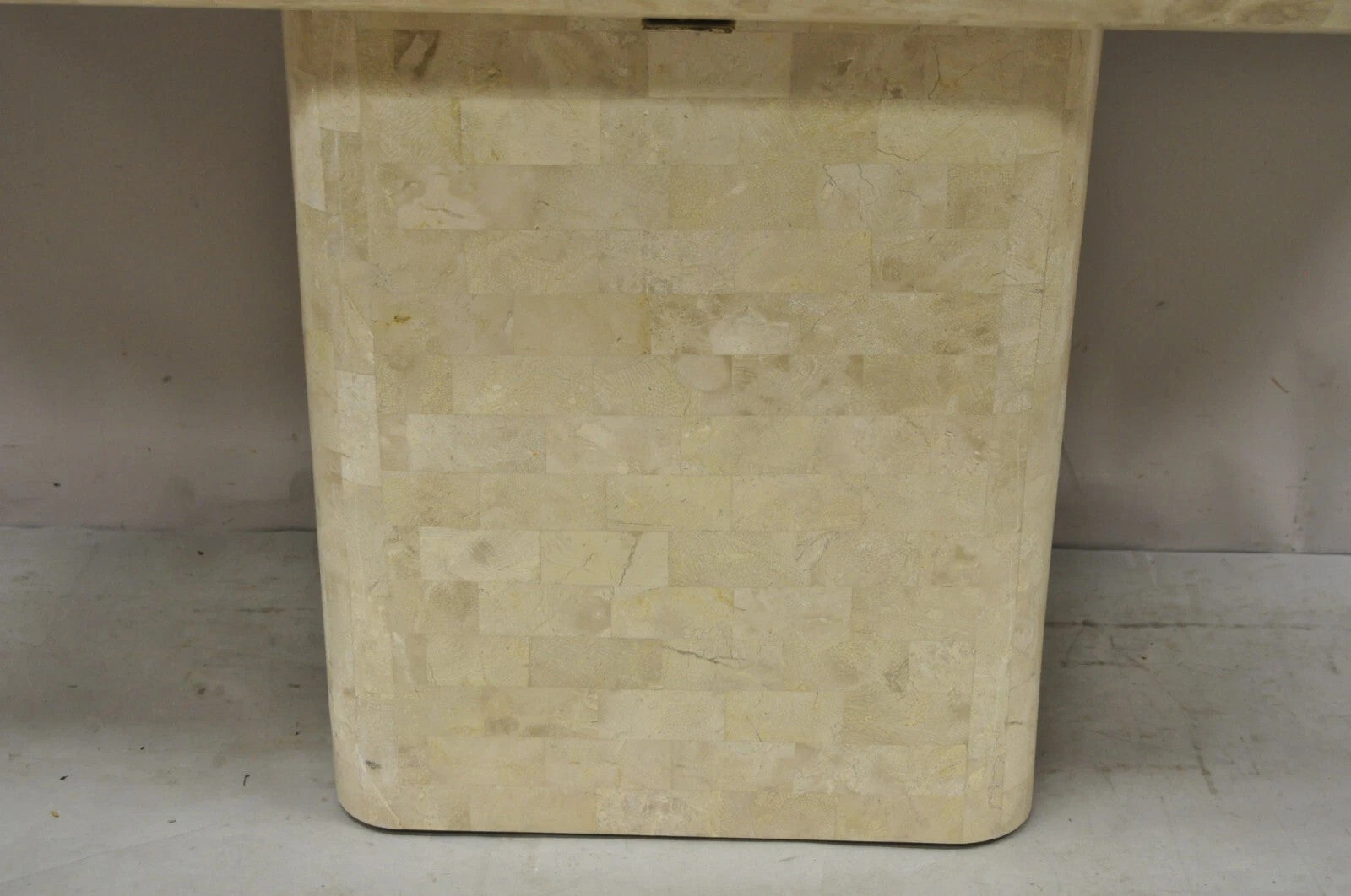 Vintage Maitland Smith Tessellated Stone Inlay Modern Pedestal Console Table