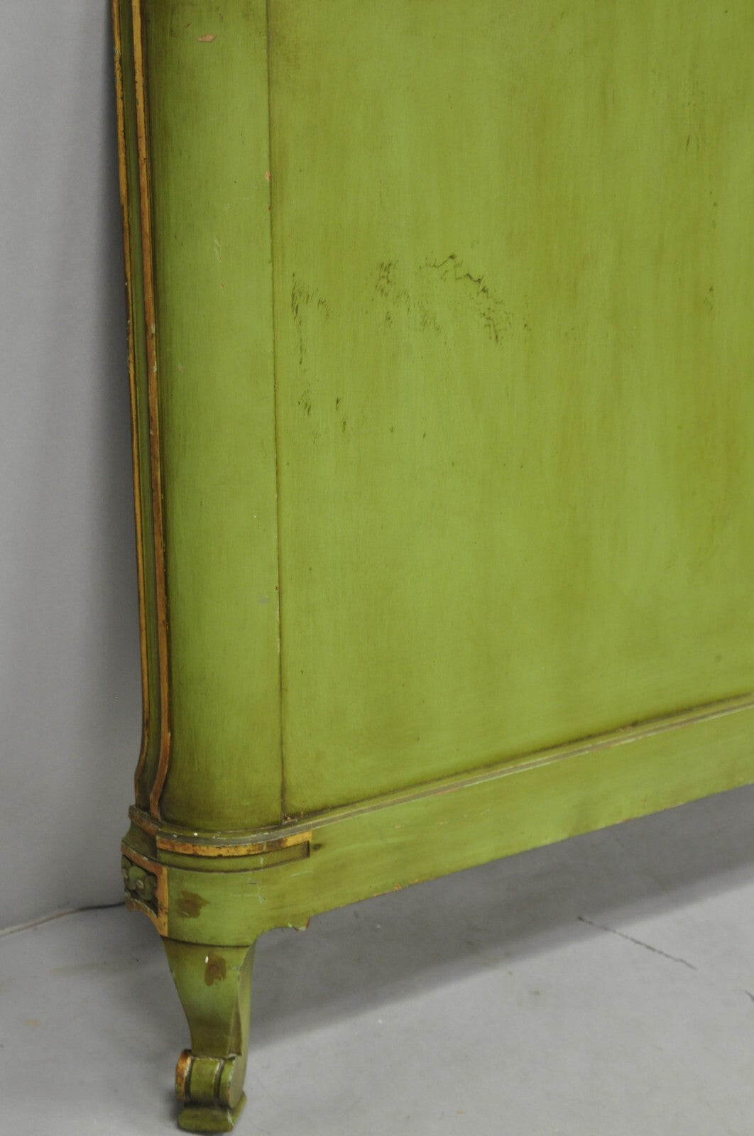 Antique French Louis XVI Style Green Painted Upholstered Twin Bed by Vanleigh