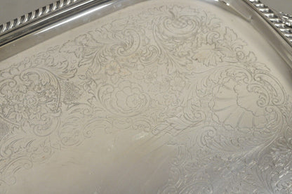 Vintage Victorian EPC Silver Plated Etched Twin Handle Serving Platter Tray
