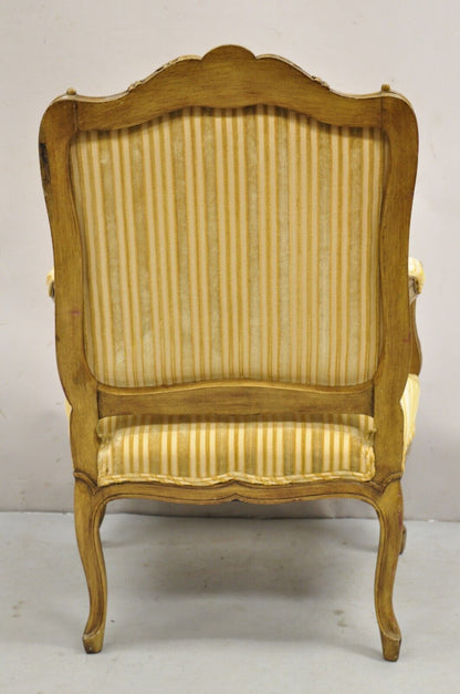 Vintage French Louis XV Style Carved Walnut Fauteuil Parlor Lounge Arm Chair