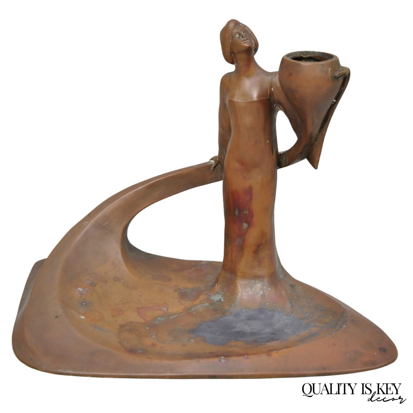 Antique Art Nouveau Austrian Bronze Woman Figural Sculpture Candlestick Holder