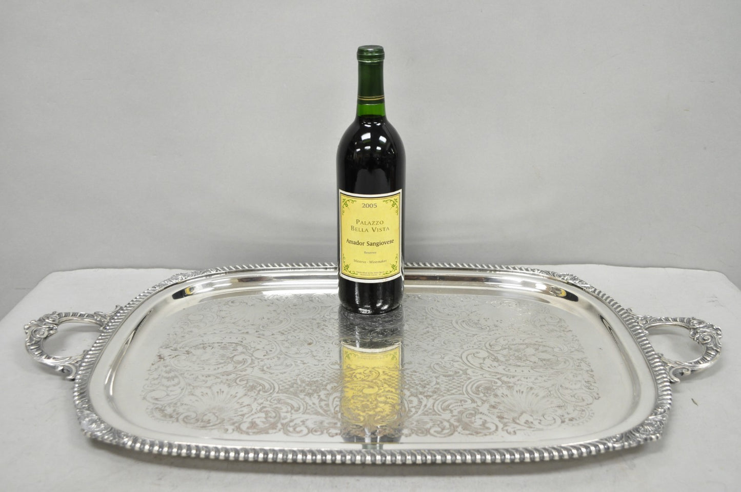 English Victorian Silver Plated Twin Handle Butlers Serving Platter Bar Tray