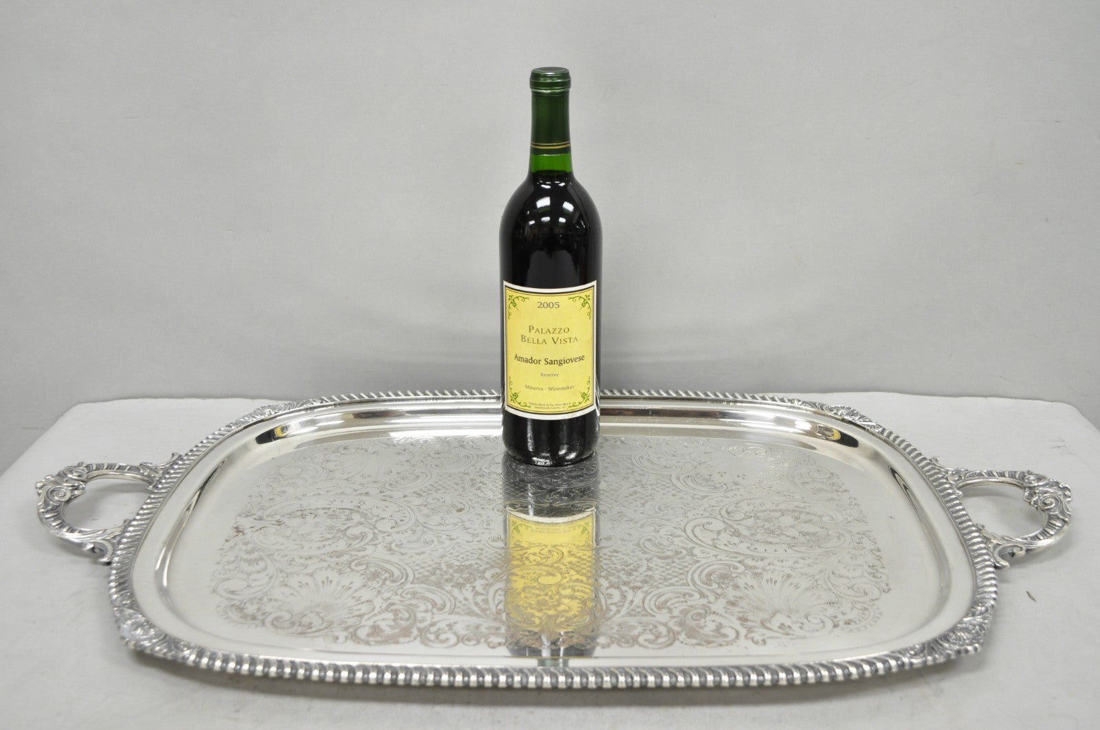 English Victorian Silver Plated Twin Handle Butlers Serving Platter Bar Tray