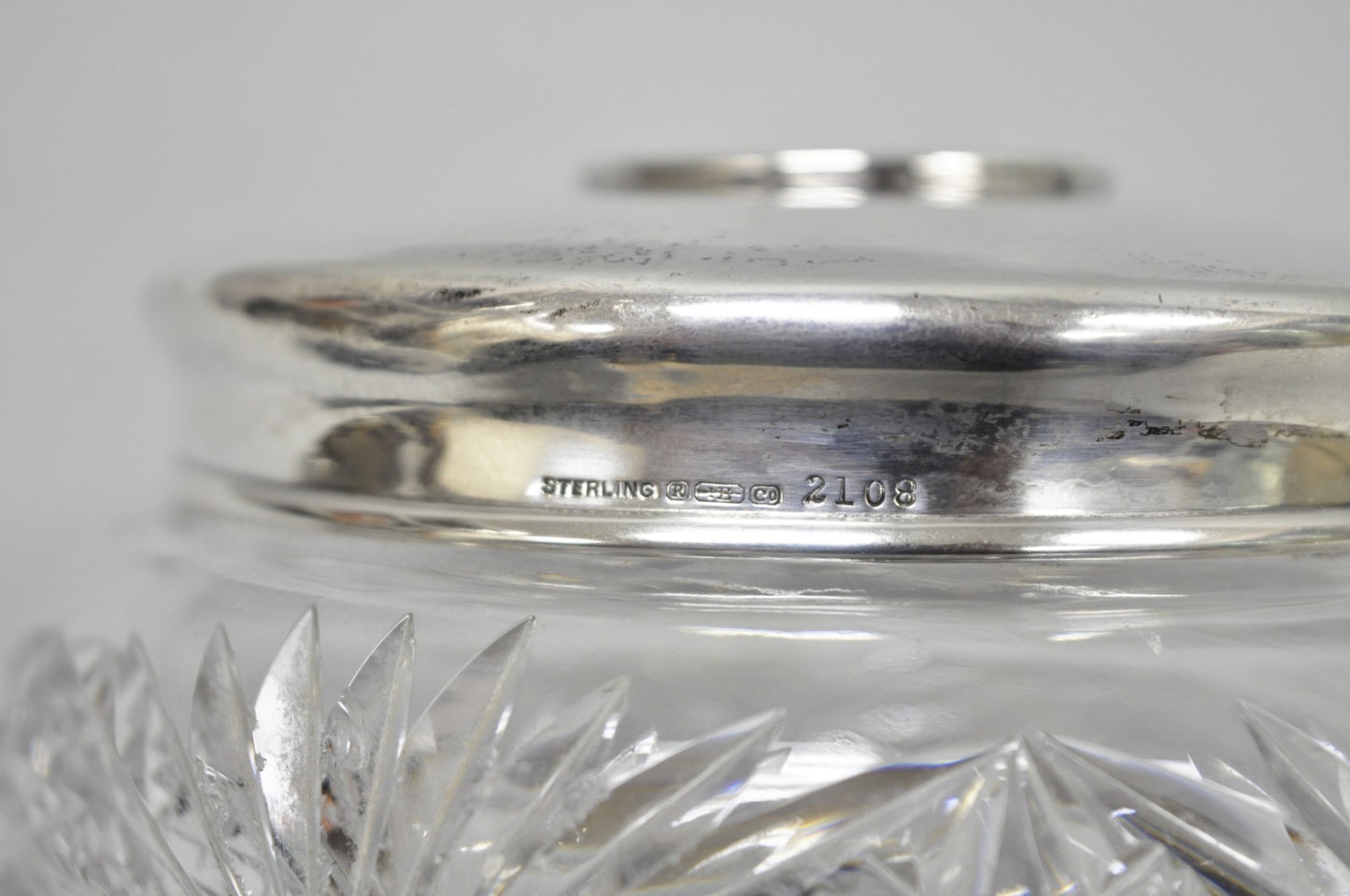 Antique Victorian Sterling Silver Crystal Glass Vanity Hair Receiver "N" Mono