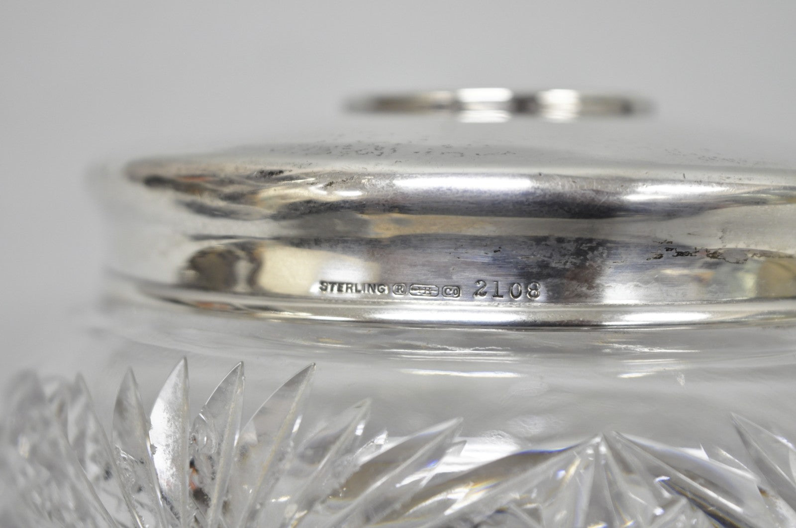 Antique Victorian Sterling Silver Crystal Glass Vanity Hair Receiver "N" Mono