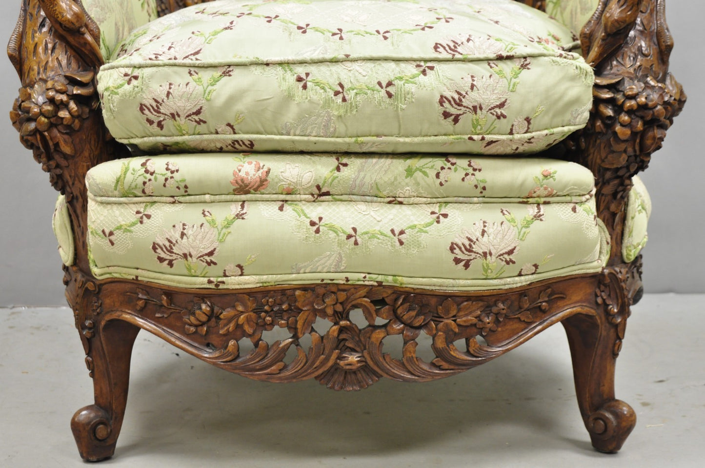 Antique Italian Regency Swan Carved Walnut French Victorian Club Lounge Chair