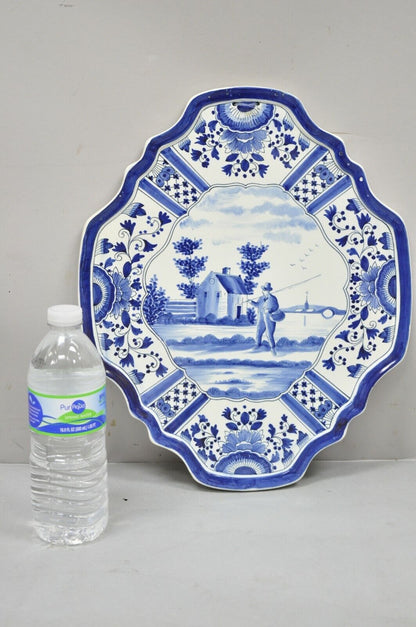 Vintage Blue White Porcelain Delf Style Italian Fisherman Wall Art Charger Plate