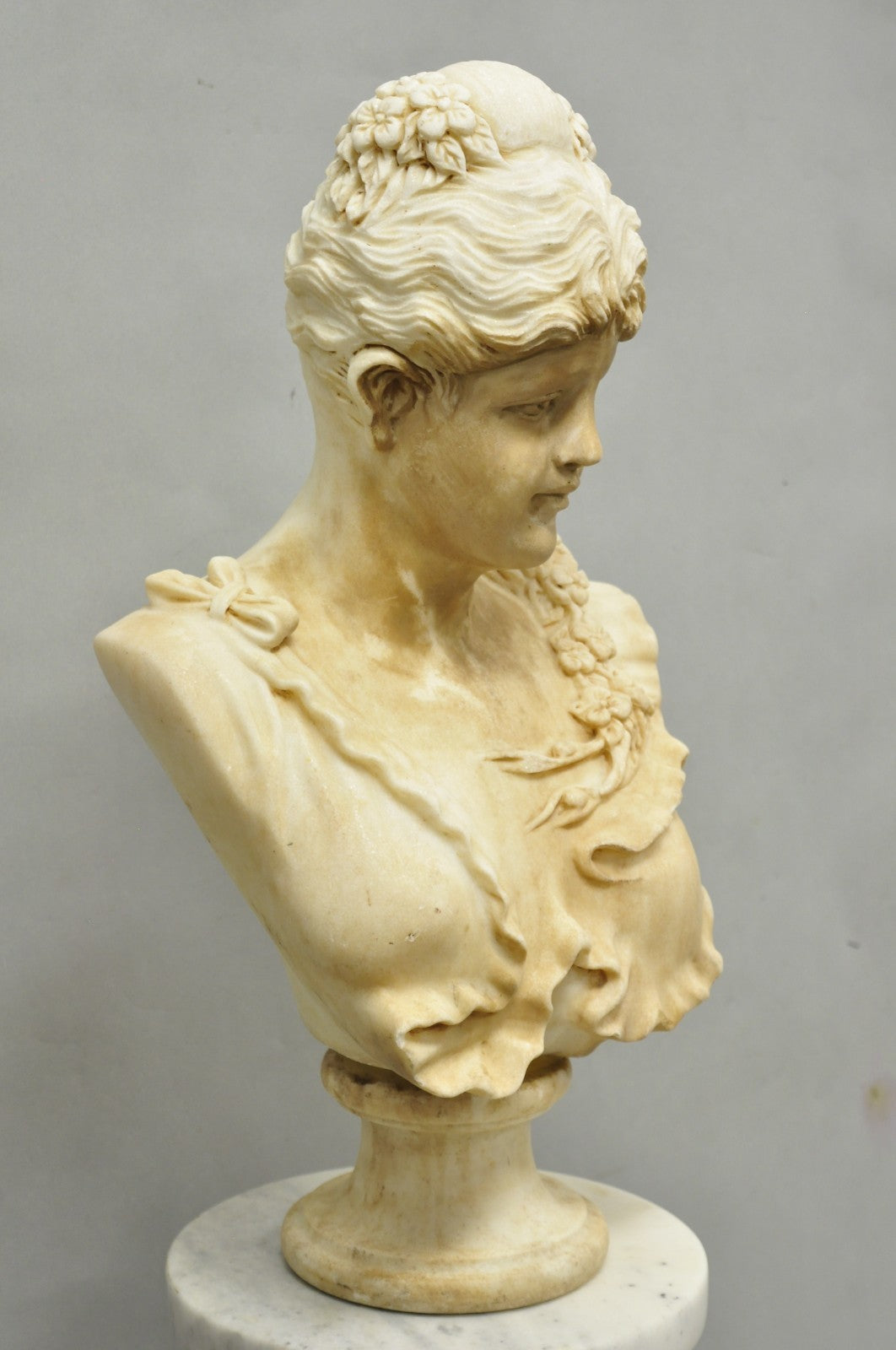 Vintage Victorian Style Carved Marble Young Lady Maiden Bust Statue Sculpture