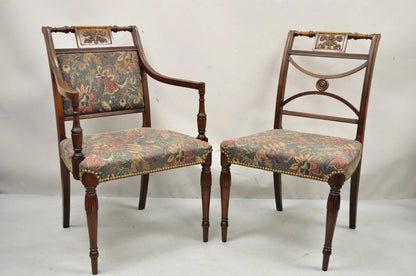Vintage English Sheraton Style Mahogany Prince of Wales Dining Chairs - Set of 6