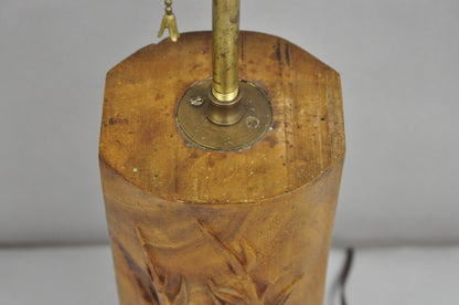 Antique Chinese Carved Solid Teak Wood Block Bamboo Chute Table Lamp