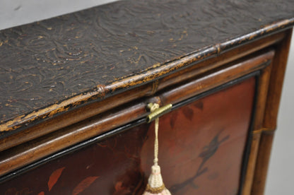 Antique English Victorian Bamboo Chinoiserie Compact Fall Front Secretary Desk